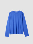 Eileen Fisher Pima Cotton Round Neck Long Sleeve Tee in Blue Star