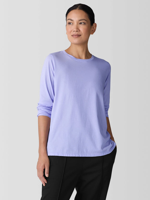 Eileen Fisher Pima Cotton Round Neck Long Sleeve Tee in Petal