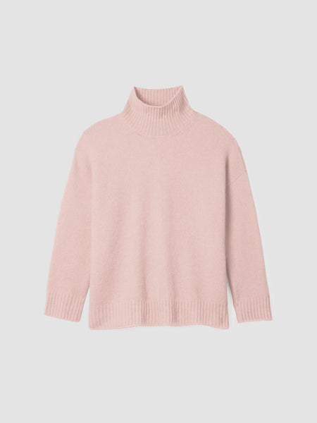 Eileen Fisher Boucle Bliss Turtleneck Box Top Sweater in Opal