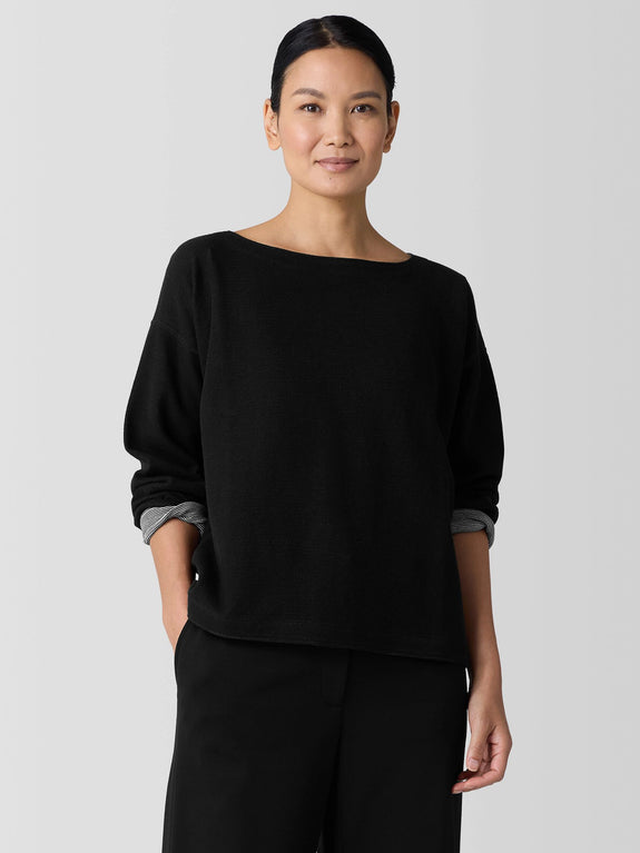 Eileen Fisher Double knit Cotton Reversible Top with Stripe in Black