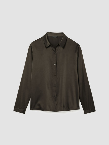 Eileen Fisher Stretch Silk Charmeuse Easy Shirt in Wren