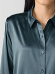 Eileen Fisher Stretch Silk Charmeuse Easy Shirt in Eucalyptus