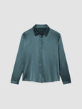 Eileen Fisher Stretch Silk Charmeuse Easy Shirt in Eucalyptus