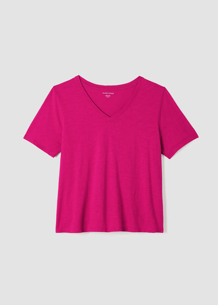 Eileen Fisher Organic Cotton Slub V-neck T-shirt in Fuchsia
