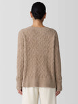 Eileen Fisher Fringed Organic Cotton Crew Neck Sweater in Biscuit