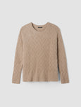 Eileen Fisher Fringed Organic Cotton Crew Neck Sweater in Biscuit