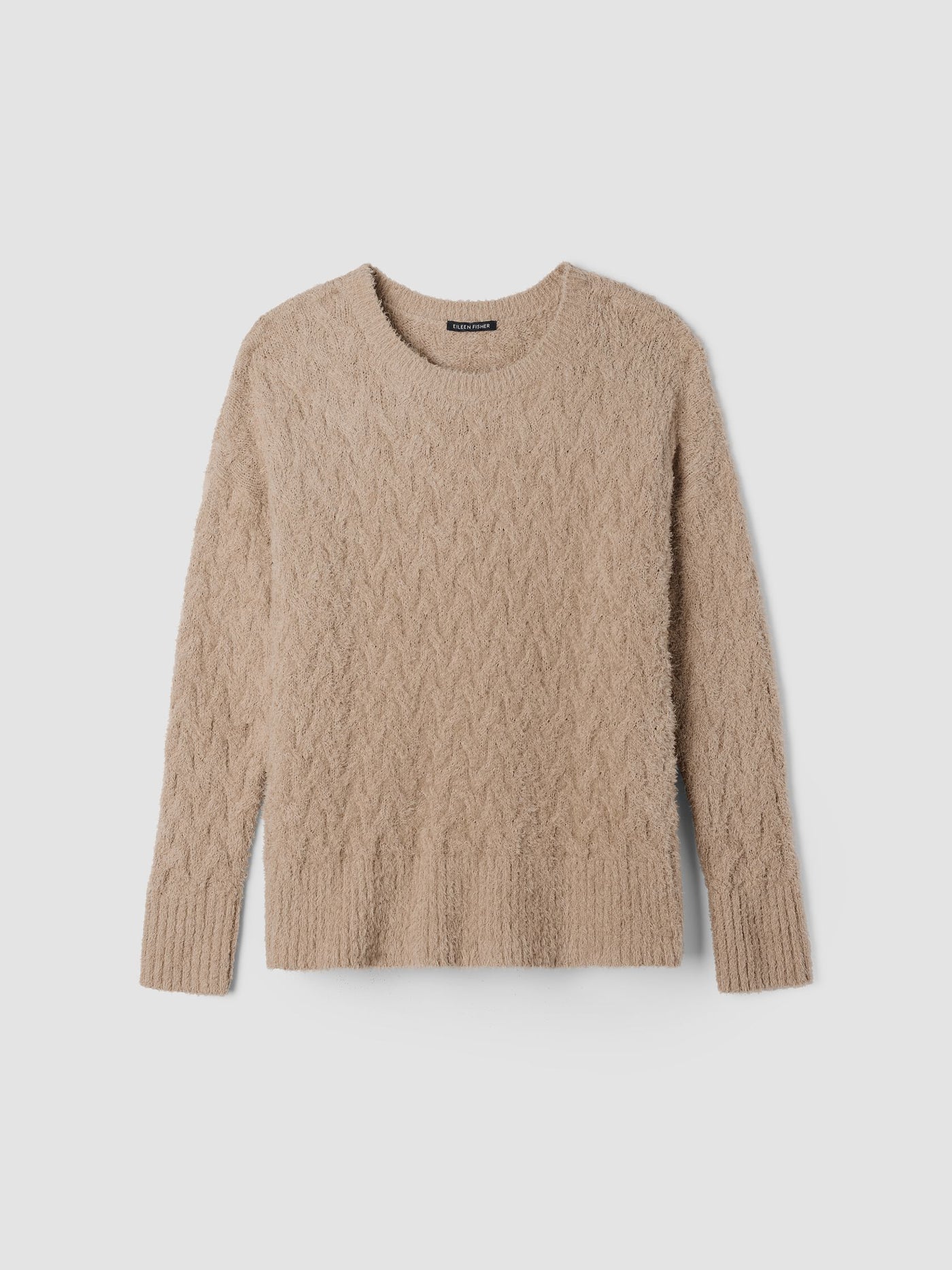 Eileen Fisher Fringed Organic Cotton Crew Neck Sweater in Biscuit