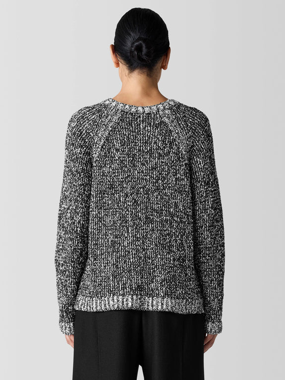 Eileen Fisher Peruvian Organic Boucle Tweed Raglan Sleeve Sweater in Black Tweed