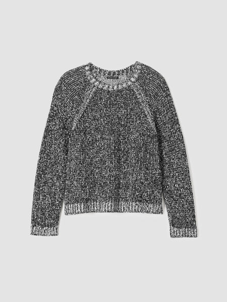 Eileen Fisher Peruvian Organic Boucle Tweed Raglan Sleeve Sweater in Black Tweed