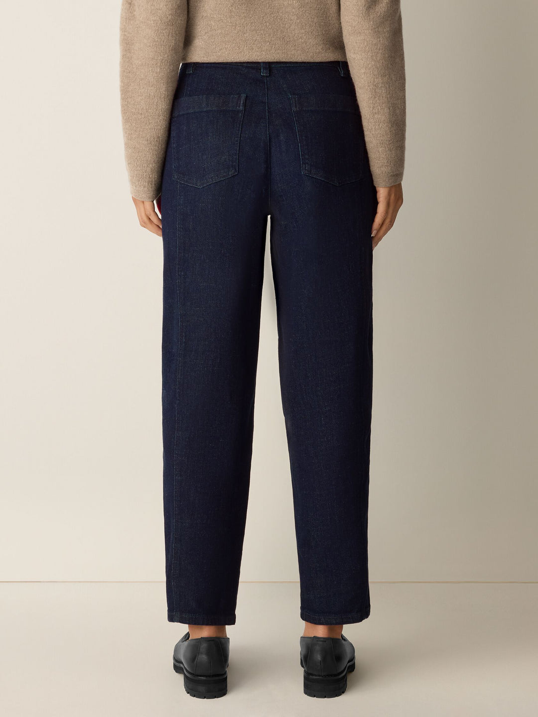 Eileen Fisher Cotton Stretch Denim Ankle Lantern Pant in Deep Indigo