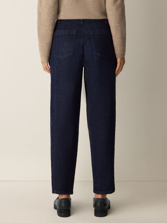 Eileen Fisher Cotton Stretch Denim Ankle Lantern Pant in Deep Indigo