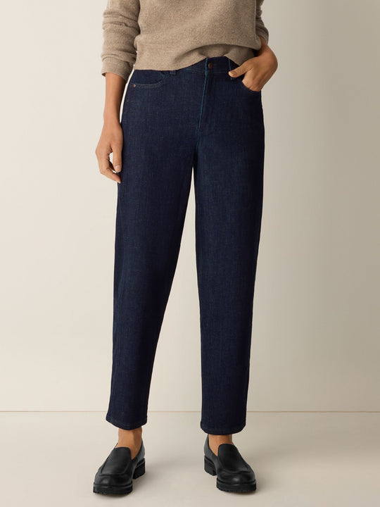 Eileen Fisher Cotton Stretch Denim Ankle Lantern Pant in Deep Indigo
