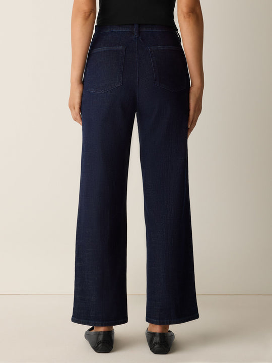 Eileen Fisher Cotton Stretch Denim Straight Ankle Jean in Deep Indigo