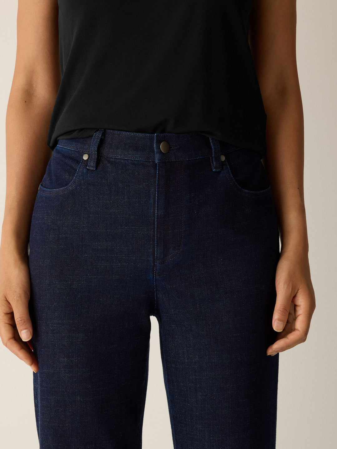 Eileen Fisher Cotton Stretch Denim Straight Ankle Jean in Deep Indigo
