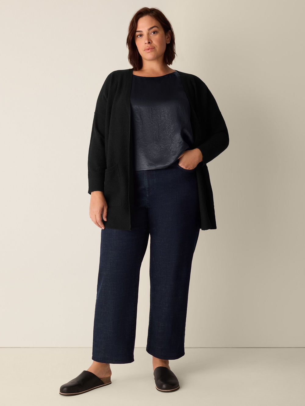 Eileen Fisher Cotton Stretch Denim Straight Ankle Jean in Deep Indigo