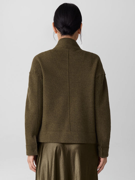 Eileen Fisher Light weight Boiled Wool Stand Collar Jacket W. Pockets in Serpentine