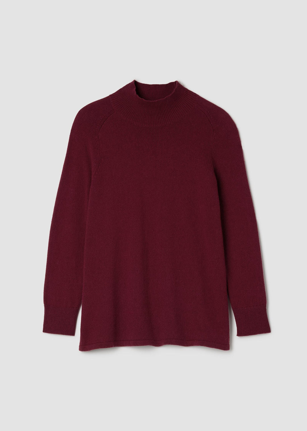 front view of plus size Eileen Fisher Cotton and Cashmere Turtleneck Tunic in Ruby