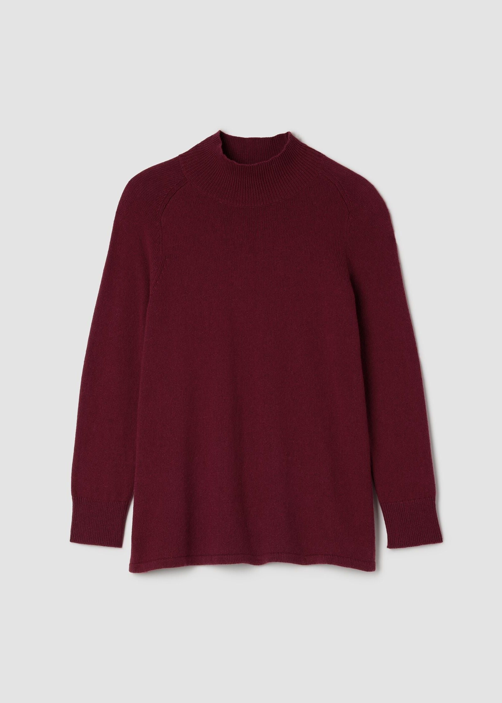 front view of plus size Eileen Fisher Cotton and Cashmere Turtleneck Tunic in Ruby