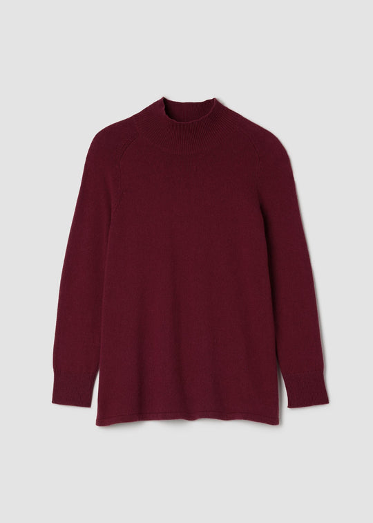front view of plus size Eileen Fisher Cotton and Cashmere Turtleneck Tunic in Ruby