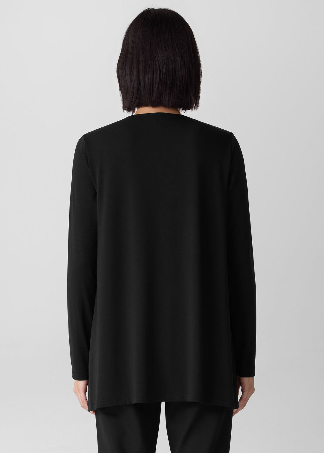 back view of plus size Eileen Fisher Fine Stretch Jersey V-Neck Long Slv. Tunic in Black