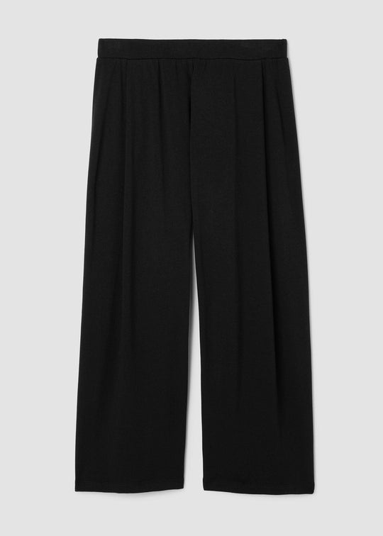 front view of plus size Eileen Fisher Cozy Brushed Terry Hug Straight Pleated Ankle Pant in Black