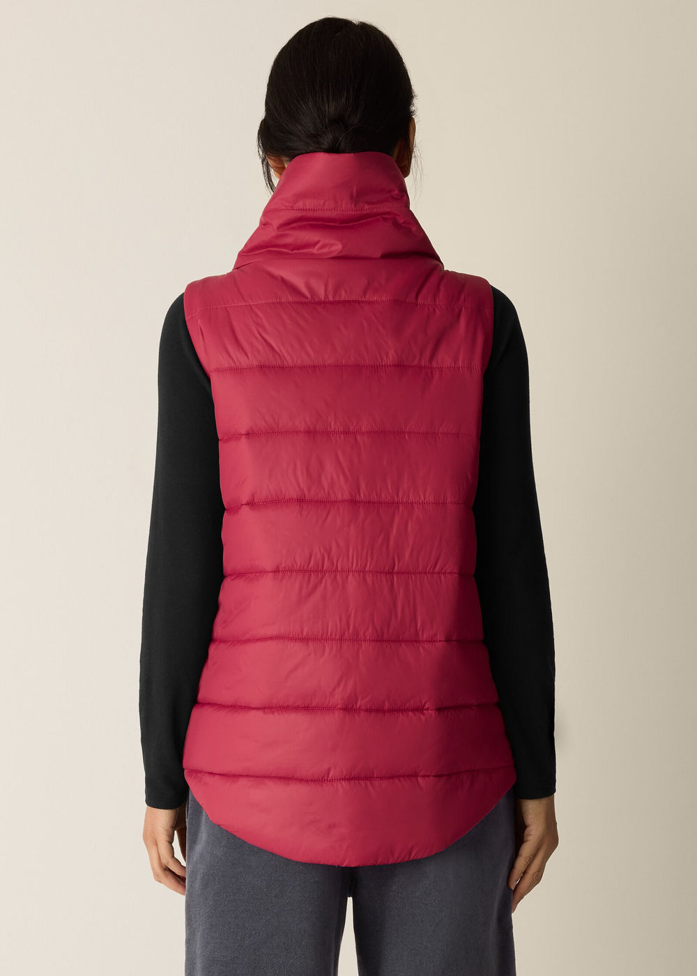 Eileen Fisher Eggshell Recycled Nylon Stand Collar Vest in Ruby