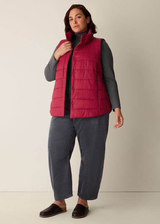 Eileen Fisher Eggshell Recycled Nylon Stand Collar Vest in Ruby