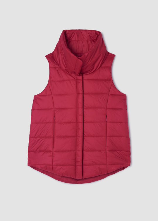 Eileen Fisher Eggshell Recycled Nylon Stand Collar Vest in Ruby