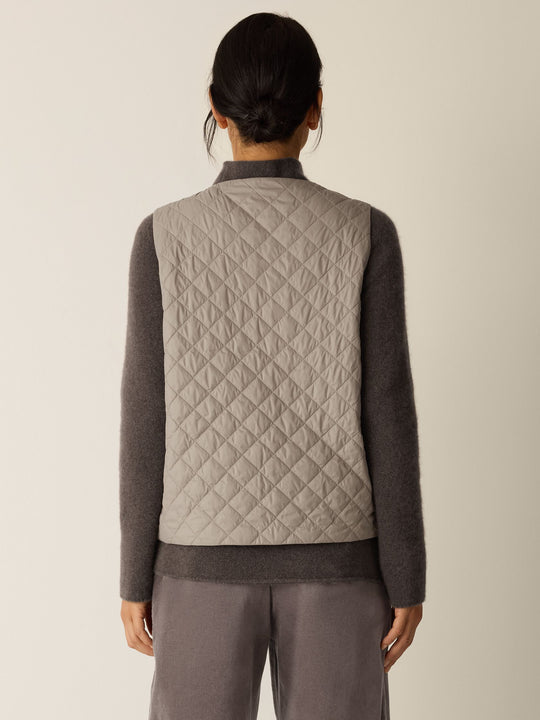 Eileen Fisher V Neck Quilted Vest in Reed