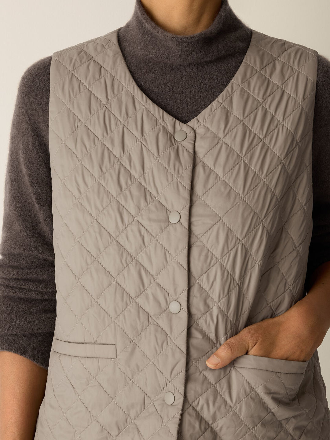 Eileen Fisher V Neck Quilted Vest in Reed