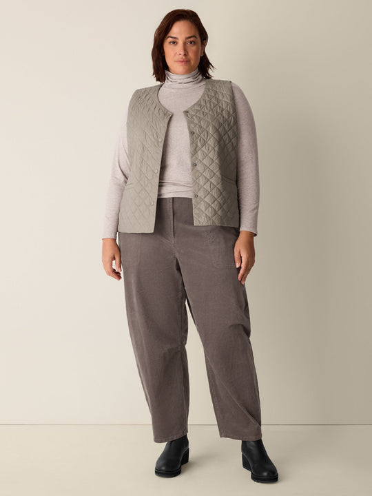 Eileen Fisher V Neck Quilted Vest in Reed