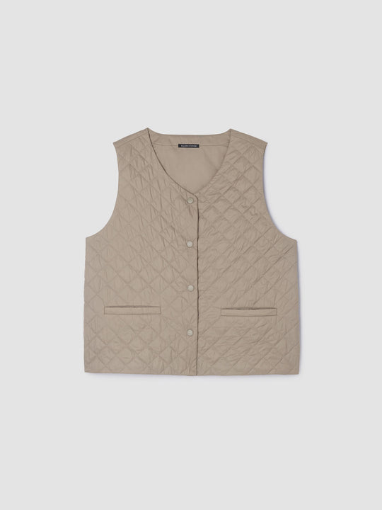 Eileen Fisher V Neck Quilted Vest in Reed
