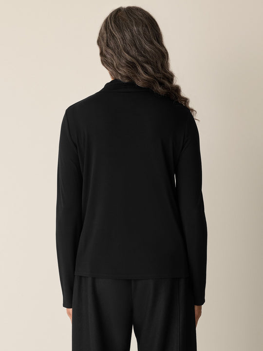 Eileen Fisher Slim Turtle Neck Long Sleeve Tee in Stretch Silk Jersey in Black