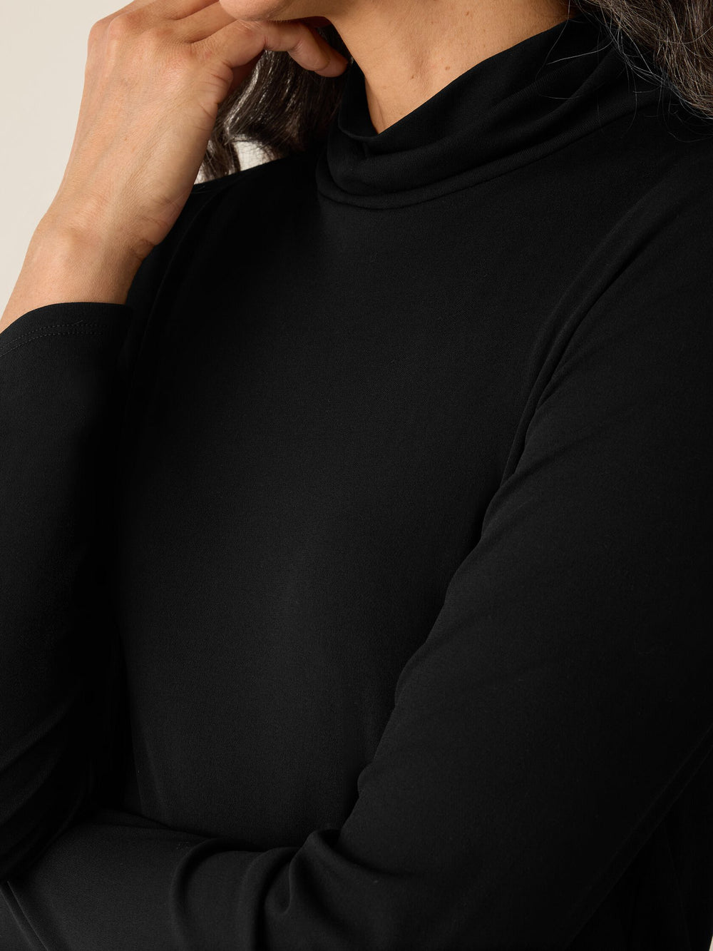 Eileen Fisher Slim Turtle Neck Long Sleeve Tee in Stretch Silk Jersey in Black