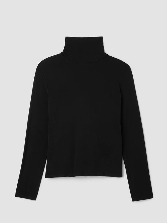 Eileen Fisher Slim Turtle Neck Long Sleeve Tee in Stretch Silk Jersey in Black