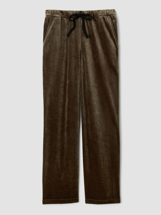 Eileen Fisher Cozy Velour Knit Wide Leg Full Length Drawstring Pant in Branch