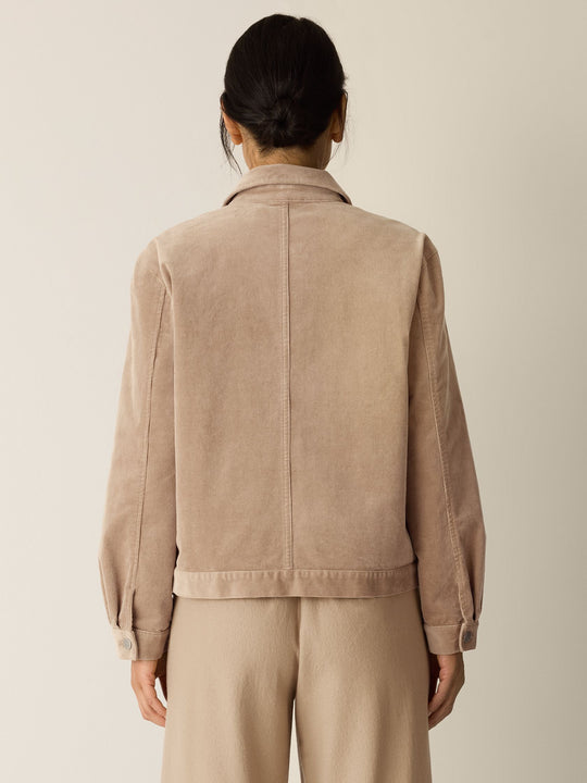 Eileen Fisher Cotton Str. Corduroy Classic Collar Jacket in Biscuit