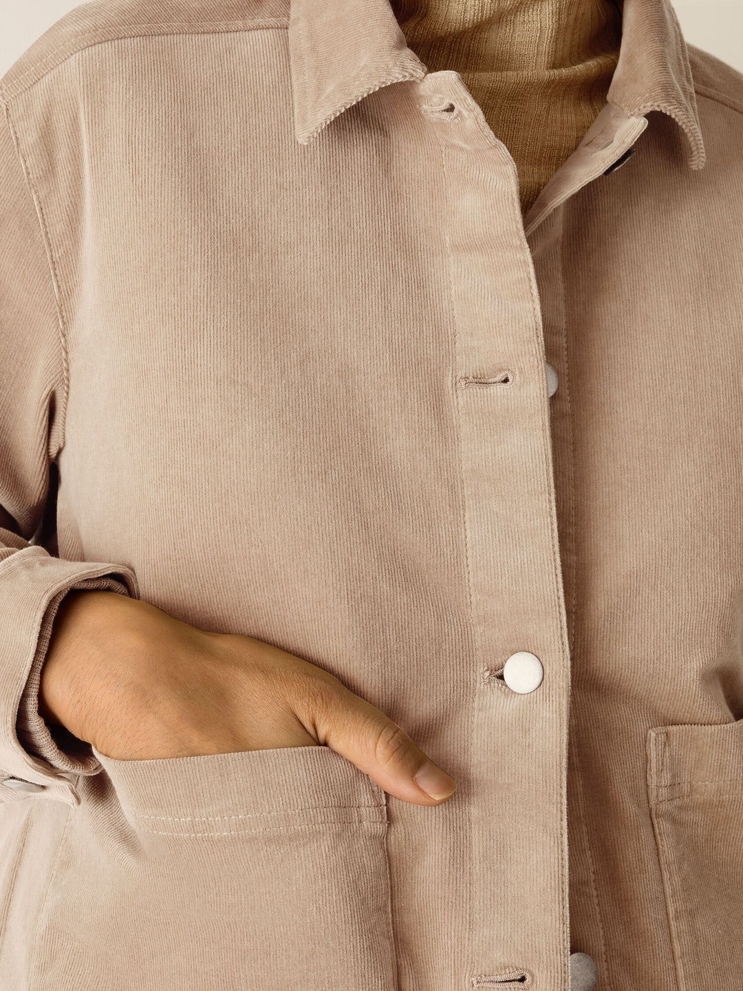 Eileen Fisher Cotton Str. Corduroy Classic Collar Jacket in Biscuit