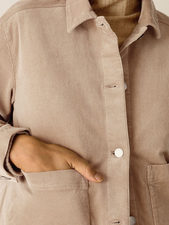 Eileen Fisher Cotton Str. Corduroy Classic Collar Jacket in Biscuit