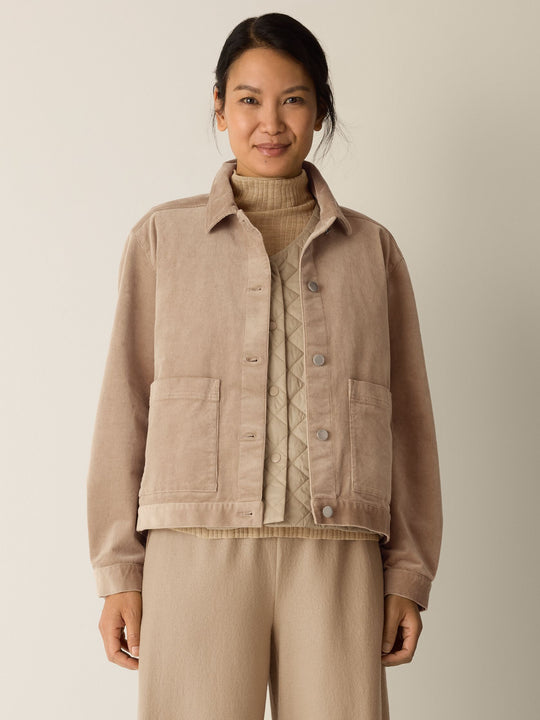 Eileen Fisher Cotton Str. Corduroy Classic Collar Jacket in Biscuit