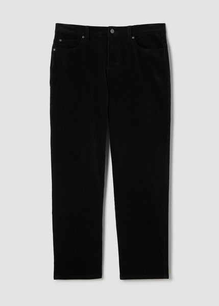 front view of plus size Eileen Fisher Cotton Str. Corduroy High Waisted Straight Ankle Jean in Black