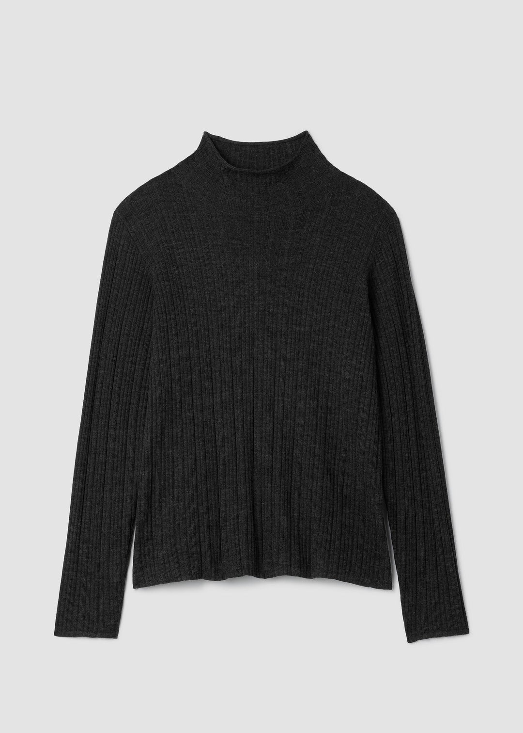 front of plus size Eileen Fisher Superfine Merino Long Sleeve Turtleneck in Charcoal