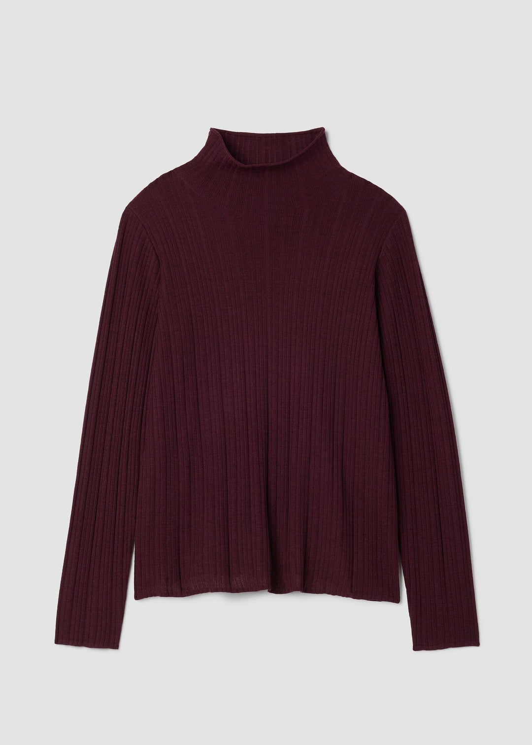 Front of plus size Eileen Fisher Superfine Merino Long Sleeve Turtleneck in Wine