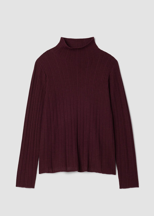 Front of plus size Eileen Fisher Superfine Merino Long Sleeve Turtleneck in Wine