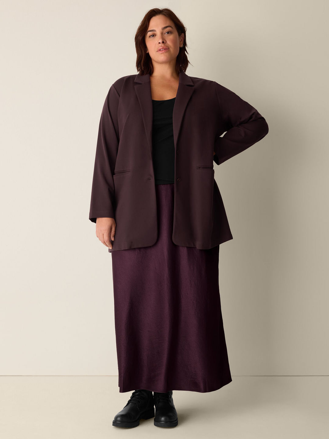 Eileen Fisher Washable Stretch Ponte Long Blazer in Cassis
