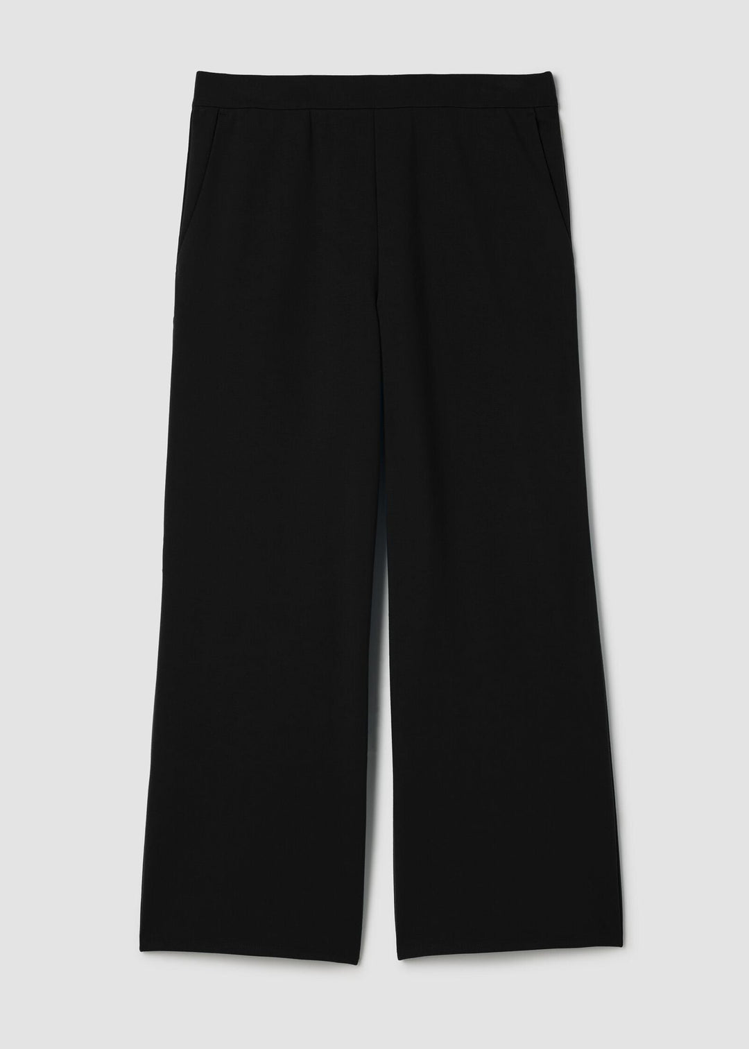 front view of plus size Eileen Fisher Washable Flex Ponte Wide Leg Ankle Pant in Black