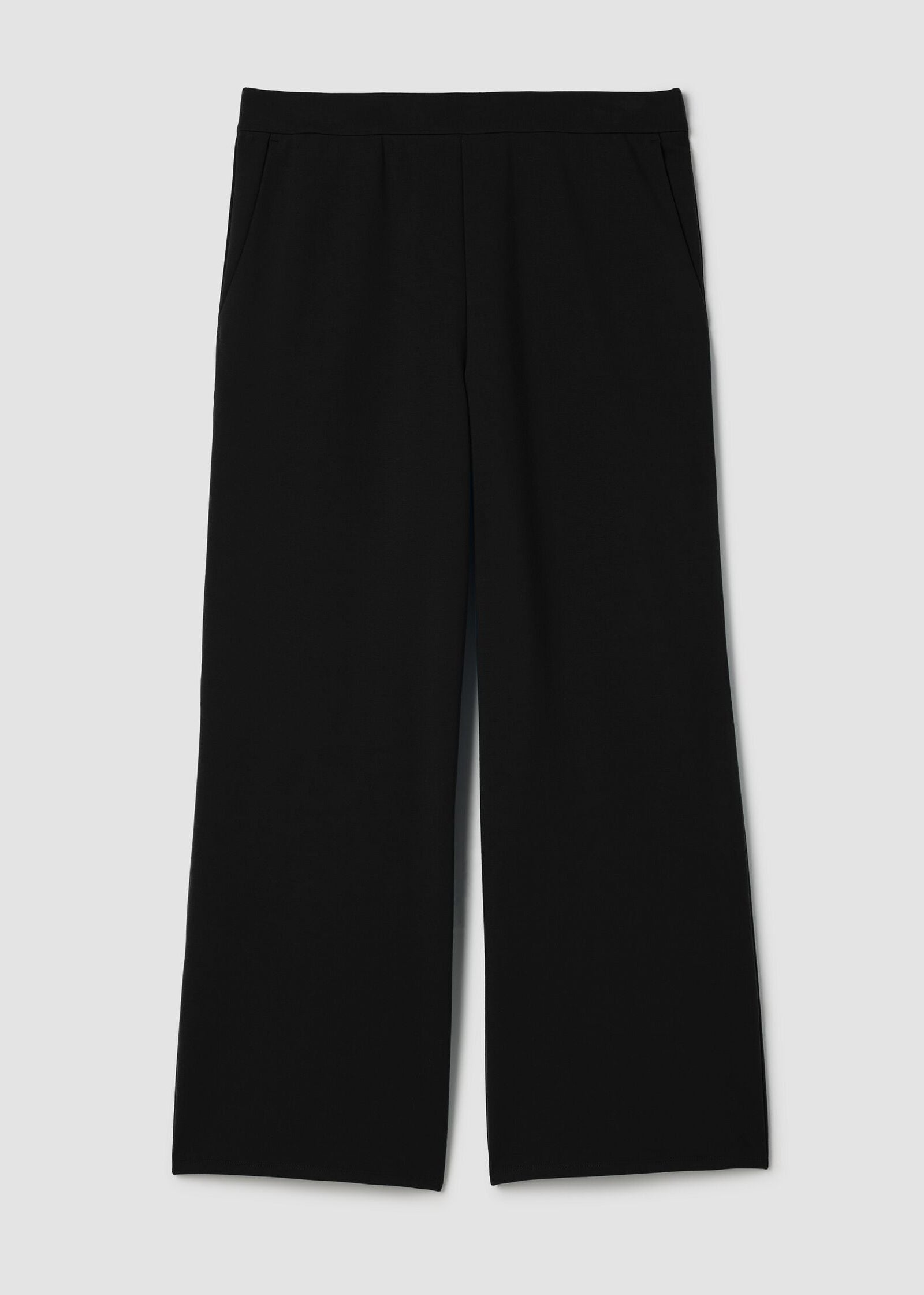 front view of plus size Eileen Fisher Washable Flex Ponte Wide Leg Ankle Pant in Black
