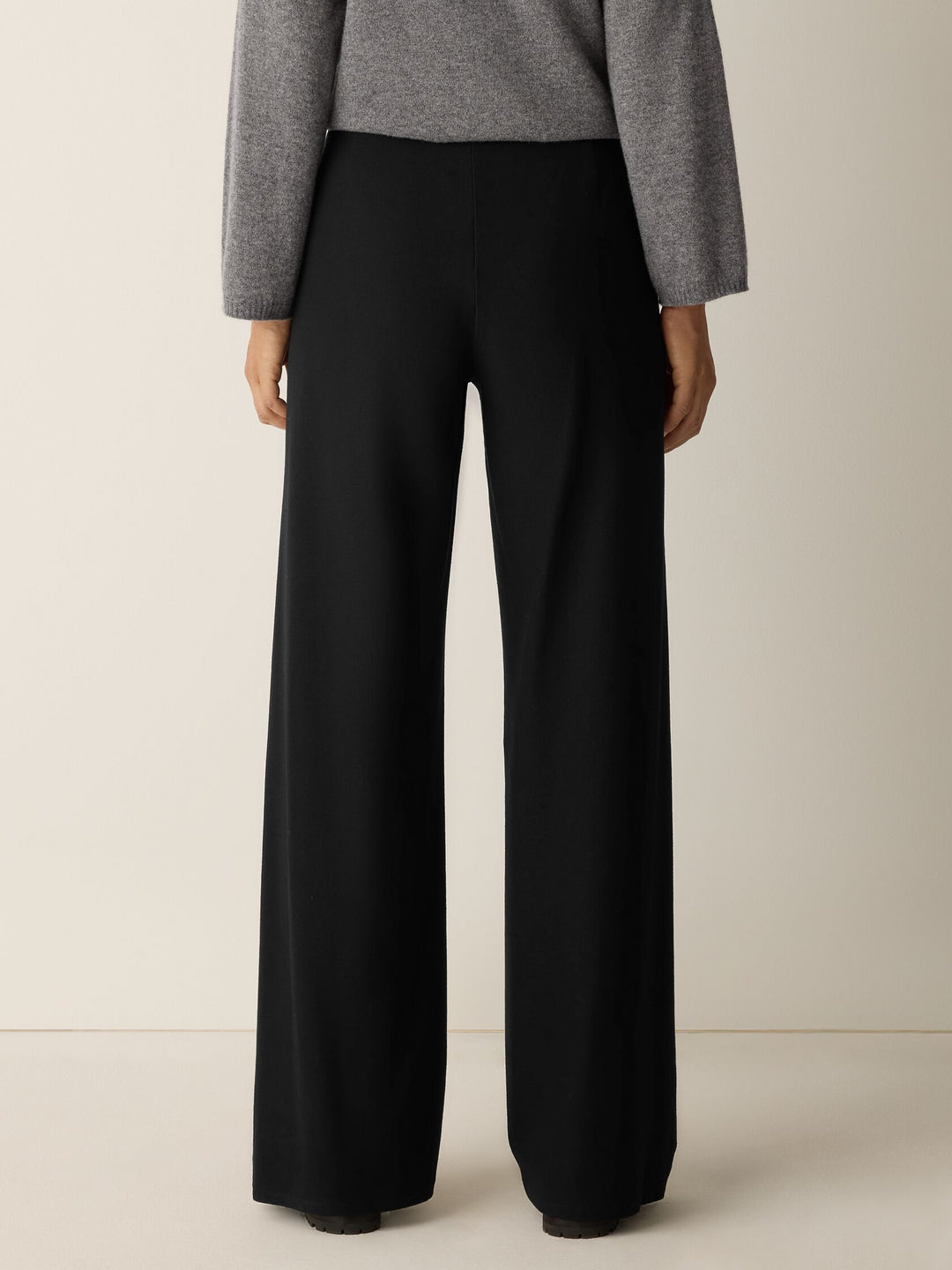 Eileen Fisher Washable Stretch Crepe Floor Length Wide Pant in Black