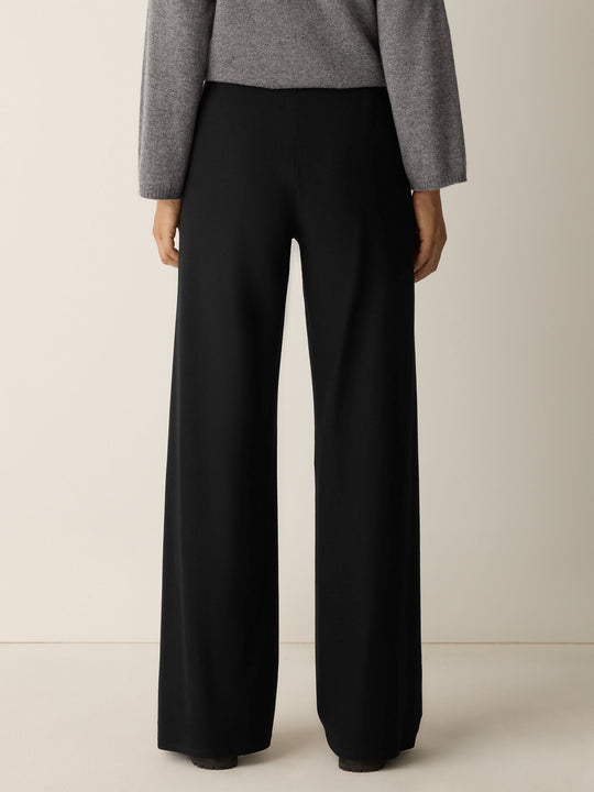 Eileen Fisher Washable Stretch Crepe Floor Length Wide Pant in Black