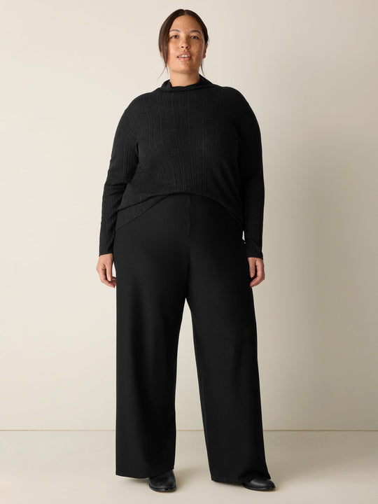 Eileen Fisher Washable Stretch Crepe Floor Length Wide Pant in Black